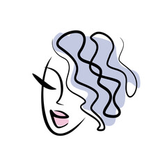 beauty salon logo. haircut curls icon. face girl lovely lady. portrait avatar woman.