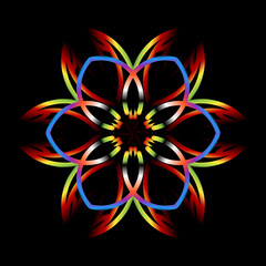 Beautiful colourful gradient flowers line art of traditional abstract symbol batik dayak ornament design template elements
