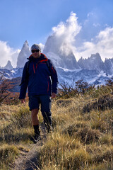 Fototapeta premium young man trekking in El Chalten, Argentina