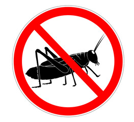 Heuschrecke Silhouette mit Verbotsschild, Insekten frei Logo, 
Vektor illustration isoliert auf weißem Hintergrund

