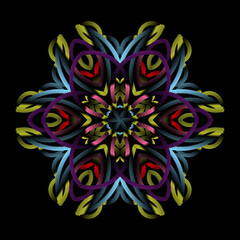 Beautiful colourful gradient flowers line art of traditional abstract symbol batik dayak ornament design template elements

