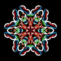 Beautiful colourful gradient flowers line art of traditional abstract symbol batik dayak ornament design template elements
