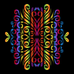 Beautiful colourful gradient flowers line art of traditional abstract symbol batik dayak ornament design template elements
