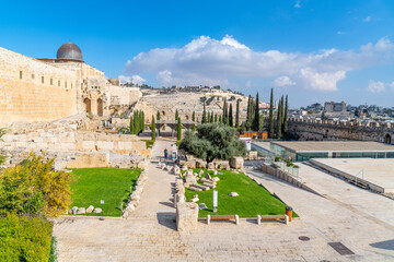 The Al-Aqsa Mosque can be seen behind the Western or Wailing Wall alongside the Western Wall...