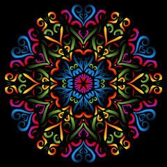 Fototapeta na wymiar Beautiful colourful gradient flowers line art of traditional abstract symbol batik dayak ornament design template elements 