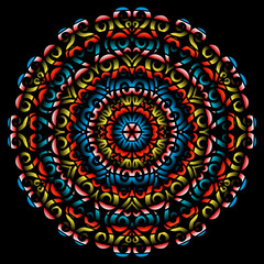 Beautiful colourful gradient flowers line art of traditional abstract symbol batik dayak ornament design template elements
