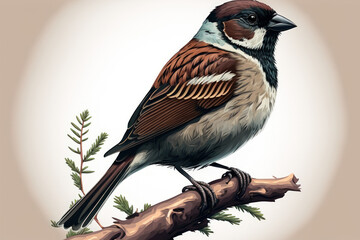 House Sparrow against white background. Generative AI