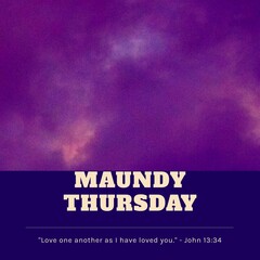 Composition of maundy thursday text and copy space on purple clouds background
