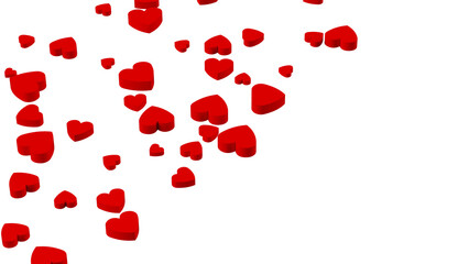 Red hearts of various sizes on white background. 3D illustration. 3D CG. 3D illustration. PNG file format.
