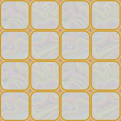 Stone parquet floor. Gold and gray abstract geometric seamless pattern. Square tiles with wavy fluid liquid texture. 