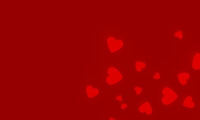 Red hearts of various sizes on pure red background. 3D illustration. 3D CG. 3D illustration.