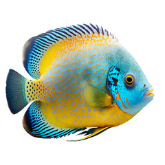 Tropical blue and yellow fish flounder, illustration, isolated, transparent background PNG - obrazy, fototapety, plakaty