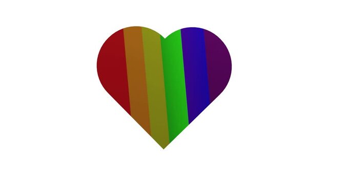 Animation of rainbow heart moving on white background