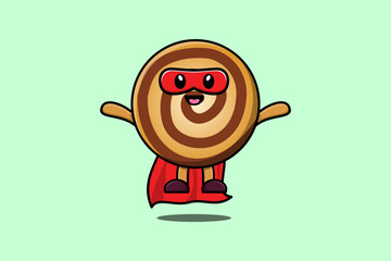 Cute Cookies superhero character flying illustration cartoon vector in 3d modern style design