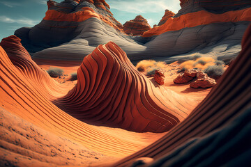 Amazing landscape view of Arizona Wave desert texture. Geology rock formation in Paria Canyon, Usa