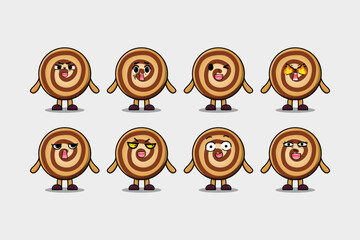 Set kawaii Cookies cartoon character with different expressions cartoon face vector illustrations