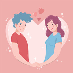 valentine's day, in the heart of a young couple in love man and girl, cartoon style