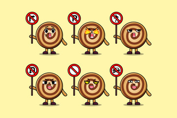 Cute Cookies cartoon character holding traffic sign illustration in modern 3d style design