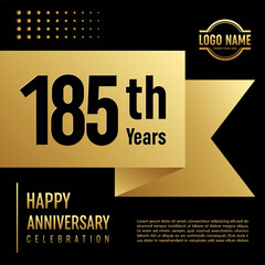 185th Anniversary template design concept with golden ribbon for anniversary celebration event, invitation card, greeting card, banner, poster, flyer, book cover. Vector Template