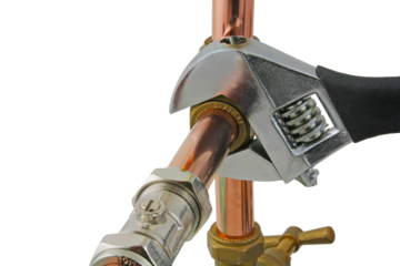 A wrench being used to adjust a compression tee, png transparent