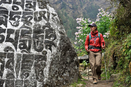 Woman trekker in the Khumbu Region of Nepal.