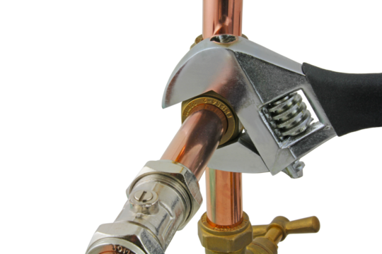 A wrench being used to adjust a compression tee, png transparent