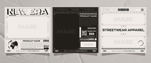 Modern urban futuristic streetwear fashion design for social media post template, poster and print for tshirt. editable template bundle design