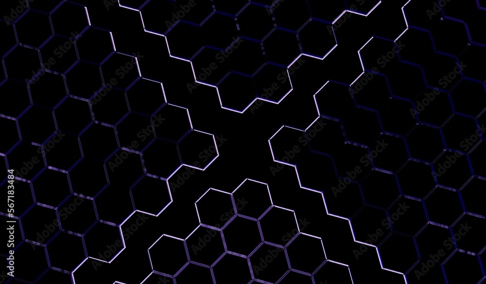 Poster hexagonal red neon gaming background textures in dark mode. dark gaming background suitable for your