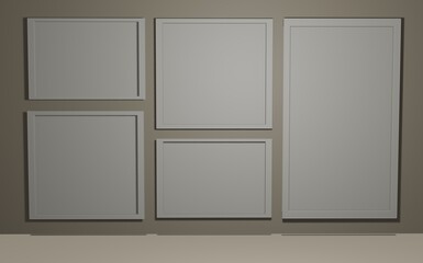 Five mock up frames in interior concept. suitable for your product, banner, and advertisement mockup design. 3d illustration rendering design. 