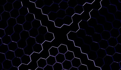 Fototapeta premium Hexagonal red neon gaming background textures in dark mode. Dark gaming background suitable for your background. Illustration 3d rendering design.