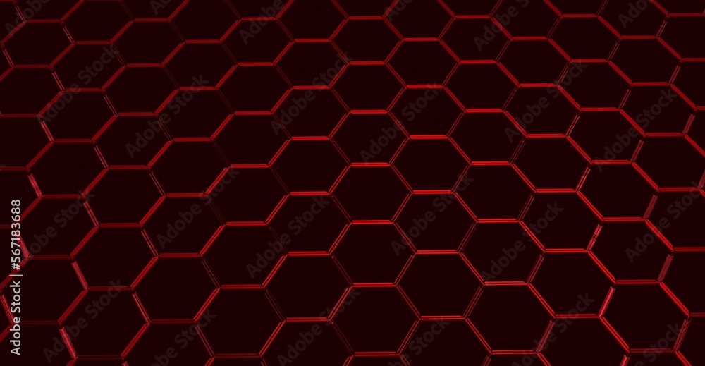 Poster hexagonal red neon gaming background textures in dark mode. dark gaming background suitable for your