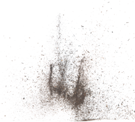 Black dried leave Tea explode. Small Fine size tea leaf flying explosion, Abstract cloud fly. Brown colored Teas splash throwing in Air. White background Isolated high speed shutter, throwing freeze