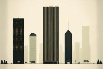 Obraz premium Illustration of a city skyline with skyscrapers, minimalist cream paper design. Ai generated.