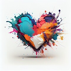 Colorful heart paint explosion, generative AI