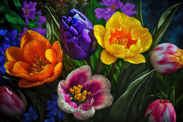 Obraz na płótnie Canvas Vibrant spring flowers blooming after winter's end, generative ai