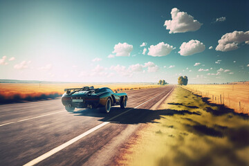 Fototapeta premium Sports car driving in countryside. Generative AI
