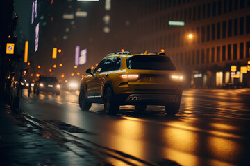 Fototapeta na wymiar SUV in traffic at night. Generative AI