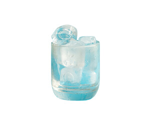 Blue ice cubes in a glass, isolated.