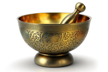 Tibetan bowl on white background. Generative AI.