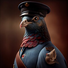pigeon in a postal uniform