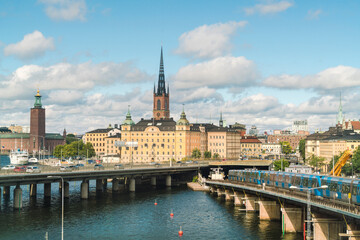 City center of Stockholm with Riddarholmen and the historic church