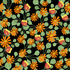 Exotic Bortanical seamless pattern with abstract leaves. Seamless floral print with motifs style. Vintage textile collection