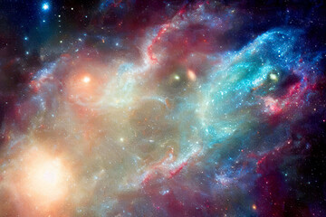 Obraz na płótnie Canvas Colorful nebula, night sky with stars, created with Generative AI technology