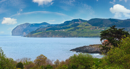 Obraz premium Summer Atlantic Ocean rocky coastline landscape, Biscay Bay, Spain.