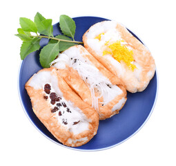 Thai desserts or Thai pancake (kha-nom-thang-taek) with coconut and corn filling transparent png