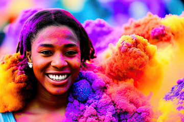 Young woman playing with color at holi festival.