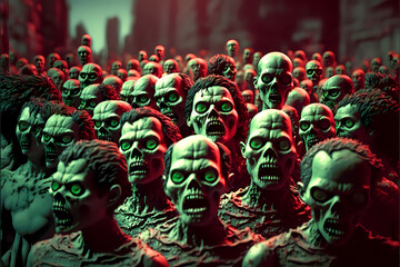 Zombies in a crowd with open mouth
