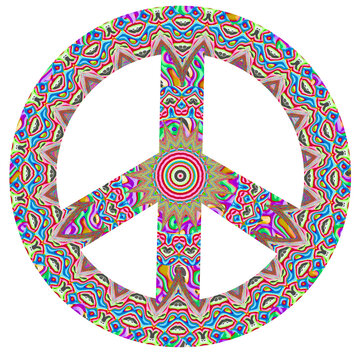 Brightly colored psychedelic peace symbol isolated with transparent alpha channel background png