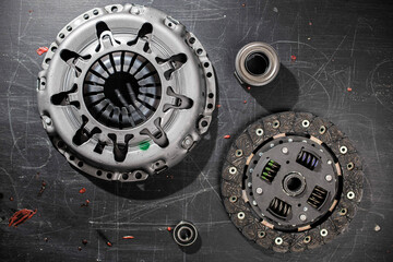 clutch kit for car gearbox, disk basket and release bearing.
