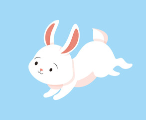 Cute white rabbit. Animal and mammal. Symbol of spring holidays, culture and traditions, easter. Toy or mascot for children. Poster or banner for website. Cartoon flat vector illustration
